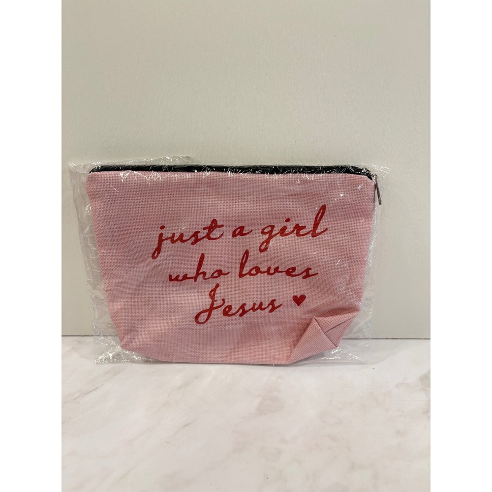 Coquette Christian Faith Scripture Makeup Pouch Women 9 x 7 Pink